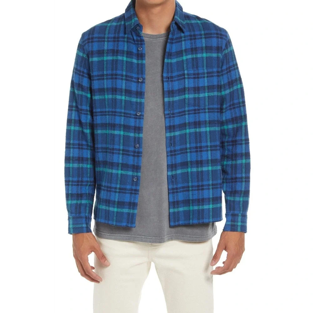 John Elliott Sly Straight Hem Long Sleeve Button Down Coronado Check size 4 XL